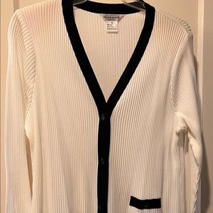 Misook Pale Cream and Black Knit Cardigan - 1X